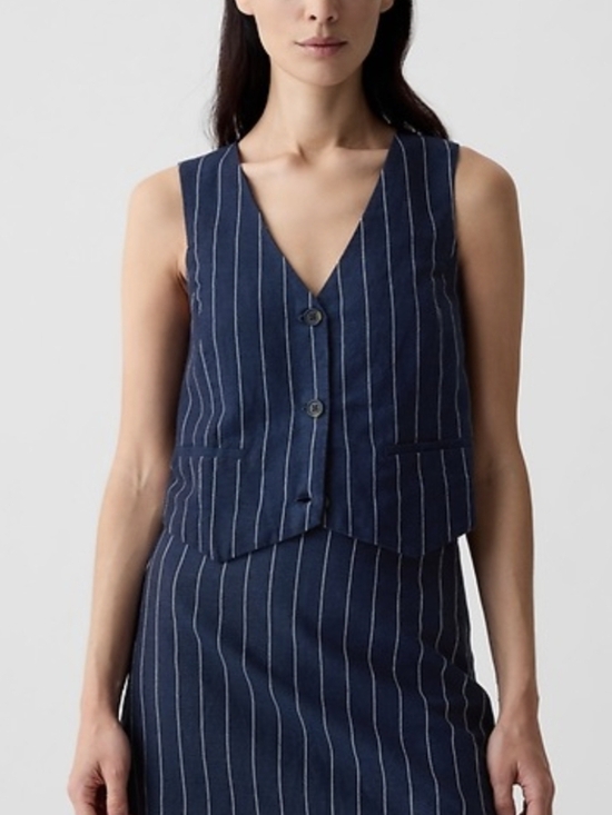 GAP Jackets & Blazers - Gap Navy Pinstripe Linen Button Front Vest